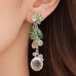 Swarovski Gema Drop Pierced Chandelier Green and Silver 2 way Earrings